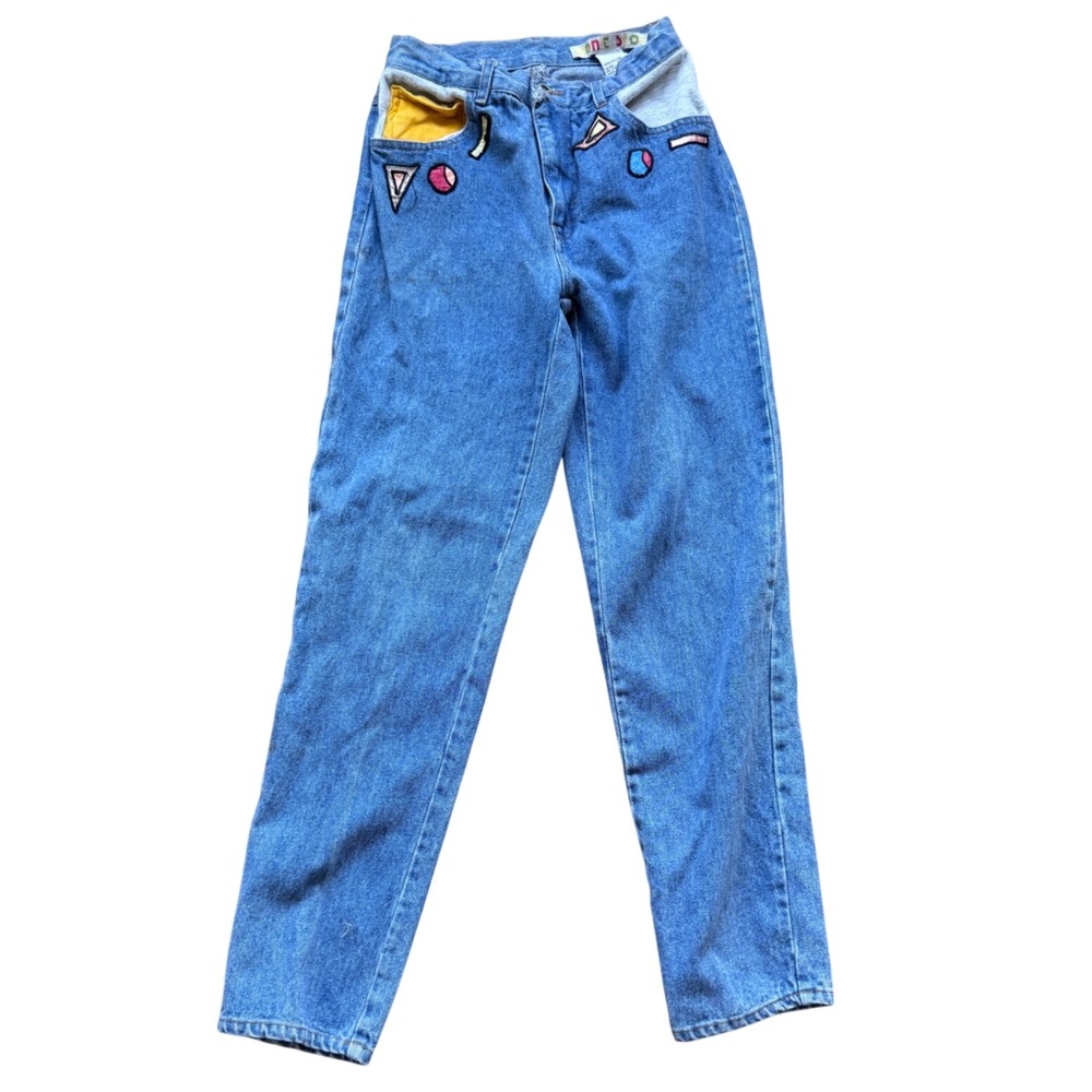 Vintage 90s Don't Stop Geometric Embroidered Mom Jeans 26W Cotton